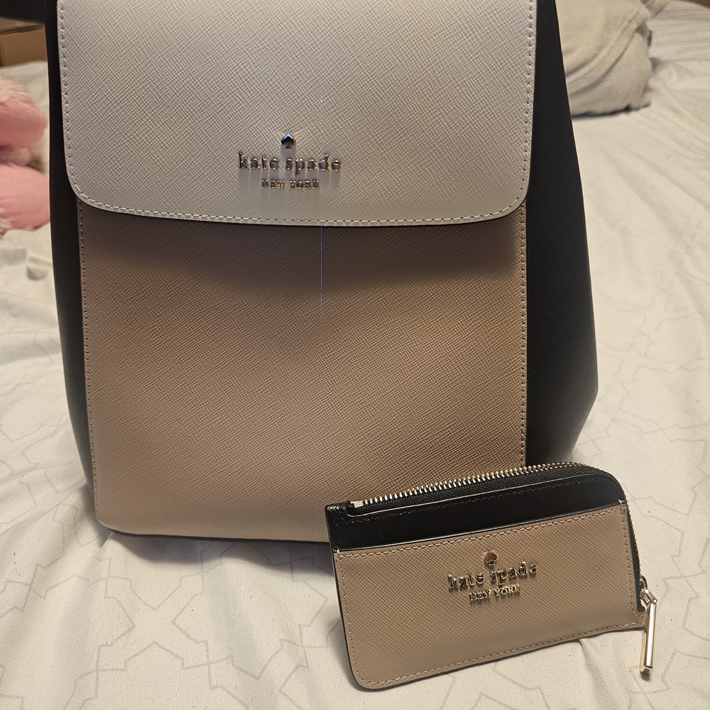 Kate Spade Beige and Black Backpack with Wallet